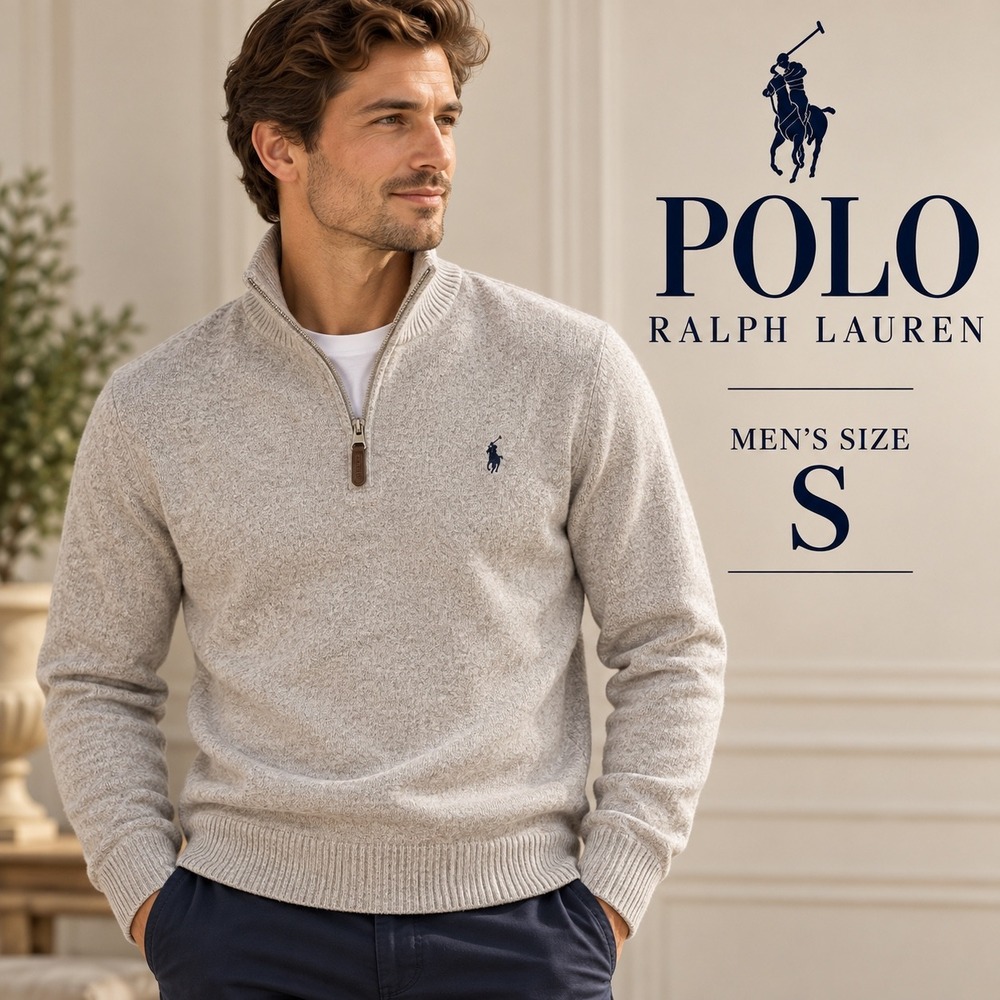 Polo Ralph Lauren Quarter Zip Mens S Oatmeal Tan Sweater Pullover Knit Pony Logo
